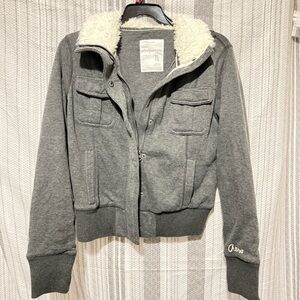 Aeropostale Gray Bomber Jacket with Faux Fur Collar